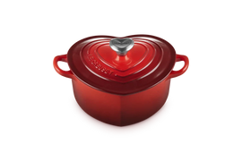 Le Creuset - Braadpan "Hart" in Geëmailleerd Gietijzer met RVS Hartjesknop Braadpan Le Creuset 