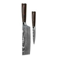 Shinrai Knives - Damascus Print 2-delige Messenset - Nakiri + Schilmes Messenset Shinrai Knives 