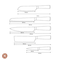 Shinrai Knives - Damascus Print Epoxy Sapphire 5-delige Messenset - Koksmes + Broodmes + Nakiri + Kleine Santoku + Schilmes Messenset Shinrai Knives 