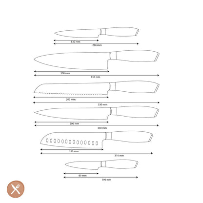 Shinrai Knives - Damast Pakka Wood 6-delige Messenset Messenset Shinrai Knives 