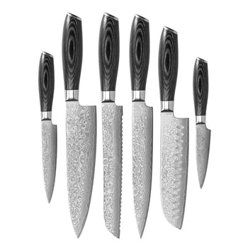 Couteaux Shinrai - Ensemble de couteaux 6 pièces en bois Damask Pakka Ensemble de couteaux Couteaux Shinrai