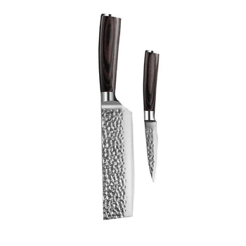 Couteaux Shinrai - Coffret de 2 couteaux en acier inoxydable martelé - Nakiri + Couteau d'office