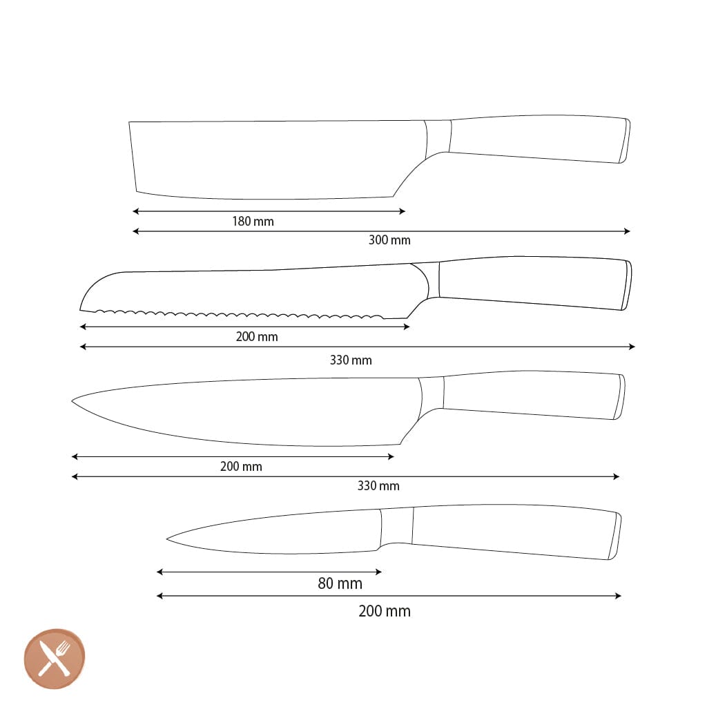Shinrai Knives - Hammered RVS 4-delige Messenset - Koksmes + Broodmes + Nakiri + Schilmes Messenset Shinrai Knives 