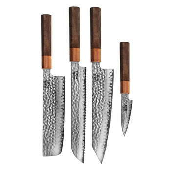 Shinrai Knives - Kigami Exclusive Damascus 4-delige set - Kiritsuke + Broodmes + Nakiri + Schilmes Messenset Shinrai Knives 