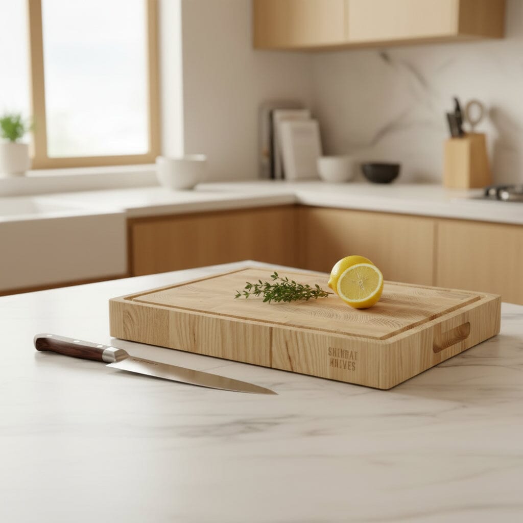 Shinrai Knives - Luxe Snijplank Essenhout - Kopshout - Bundel Houten snijplank Shinrai Knives 