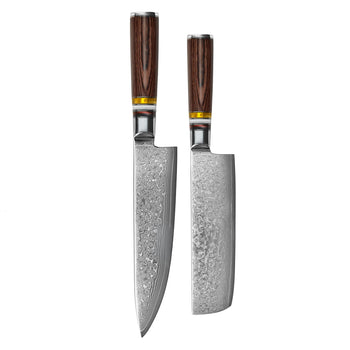 Couteaux Shinrai - Coffret de 2 couteaux damas Micarta Jewels - Couteau de chef + Couteau Nakiri