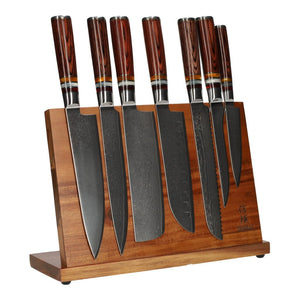 Shinrai Knives - Micarta Jewels 7-delige Damascus Messenset + Magnetisch Messenblok Enkelzijdig Messenset met blok Shinrai Knives 