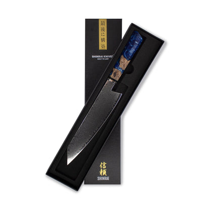 Shinrai Knives - Sapphire Octagon Damascus Kiritsuke 23 cm - Special Edition Kiritsukemes Shinrai Knives 