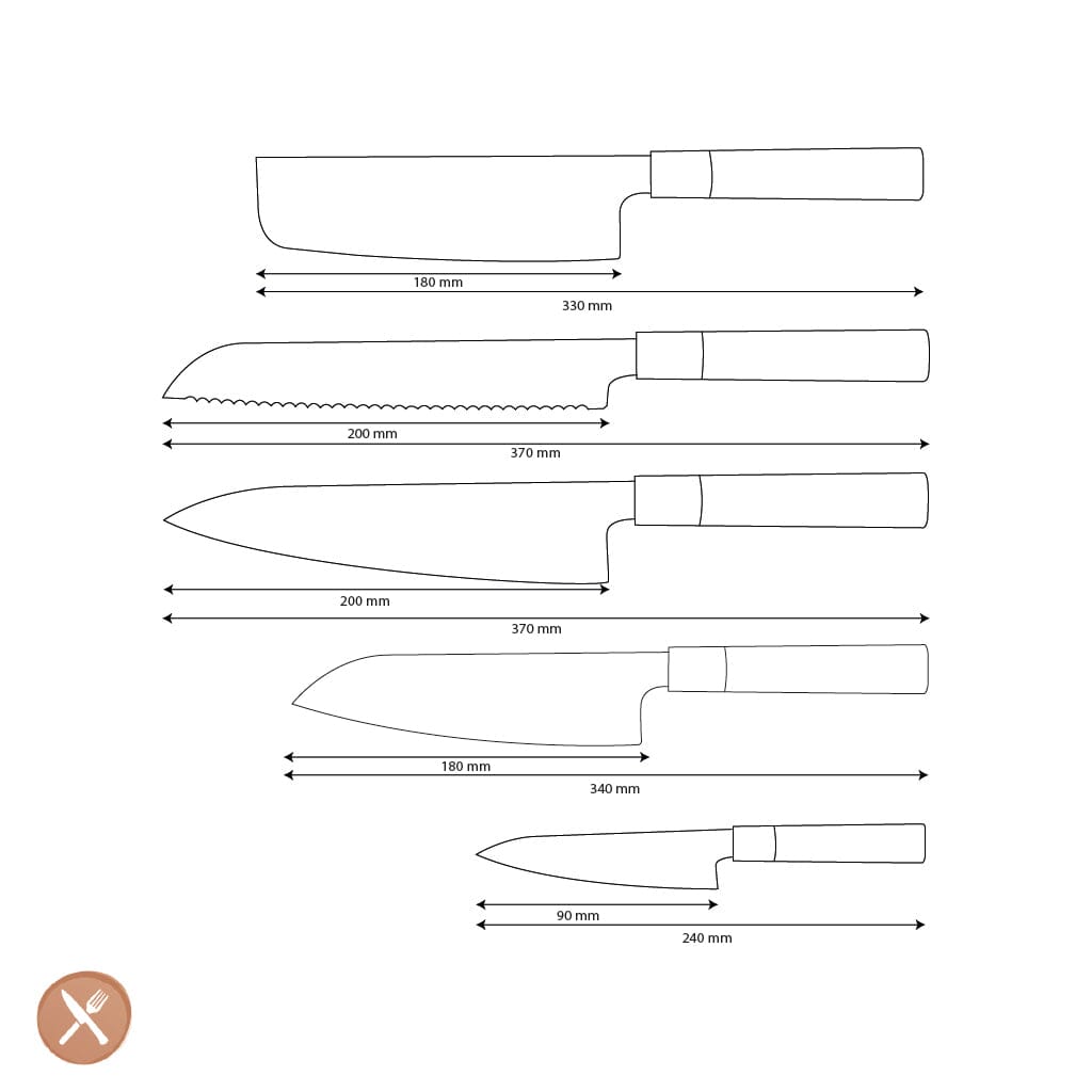 Shinrai Knives - Takumi Kaza 5-delige Damascus Messenset - Koksmes + Broodmes + Nakiri + Santoku + Schilmes Messenset Shinrai Knives 