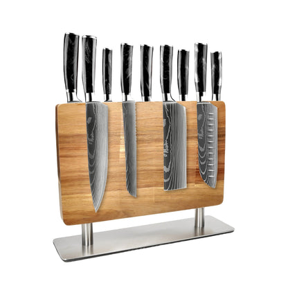 Shinrai Knives - Damascus print Onyx 9-piece Knife set + Knife block punch