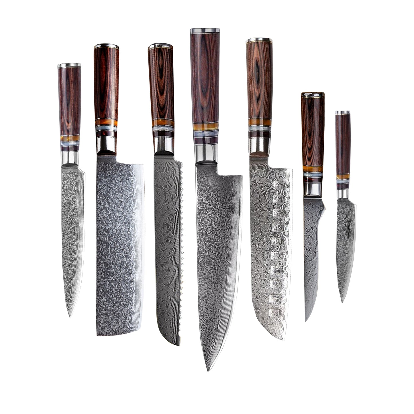 Damast messenset Micarta jewels 7-delig Messensets Shinrai Japan 